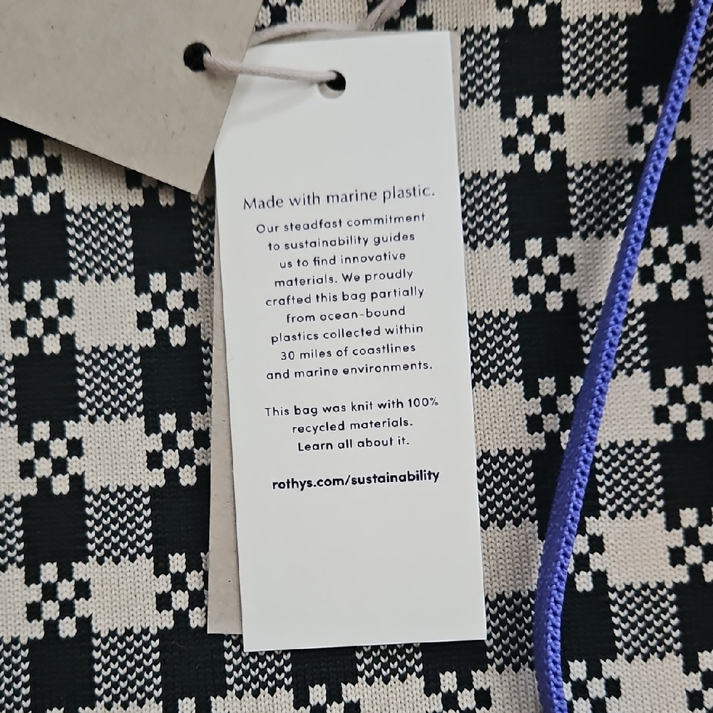 Rothy's Black and White Checkered Bag with Purple Trim - Picture 2 of 3